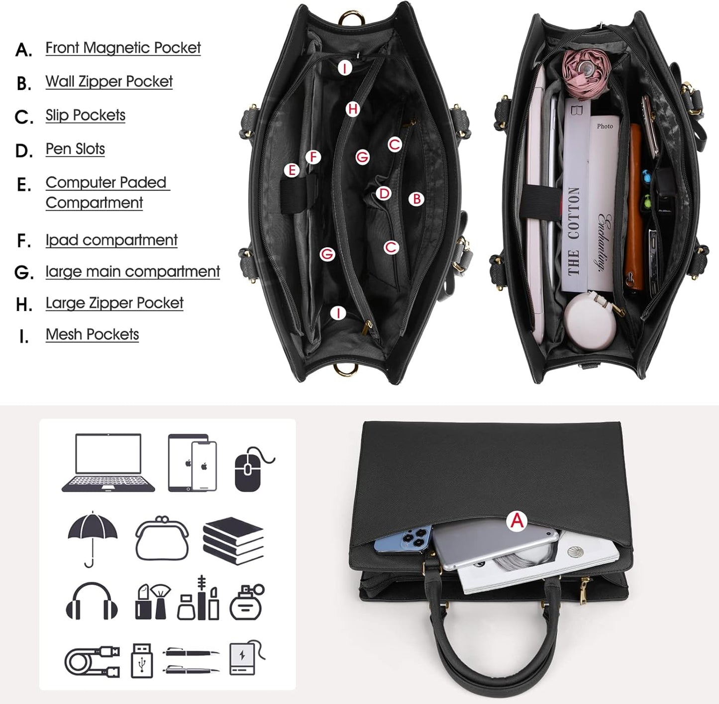 Vattentät laptopväska i PU-läder med multifunktionell design för damer