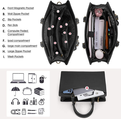 Vattentät laptopväska i PU-läder med multifunktionell design för damer