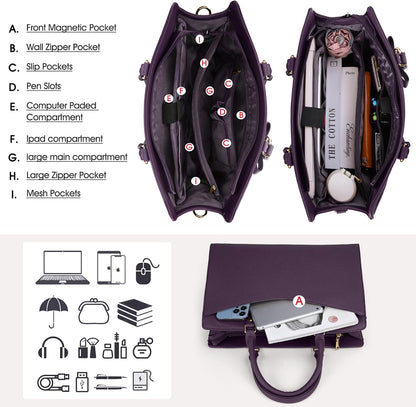 Vattentät laptopväska i PU-läder med multifunktionell design för damer