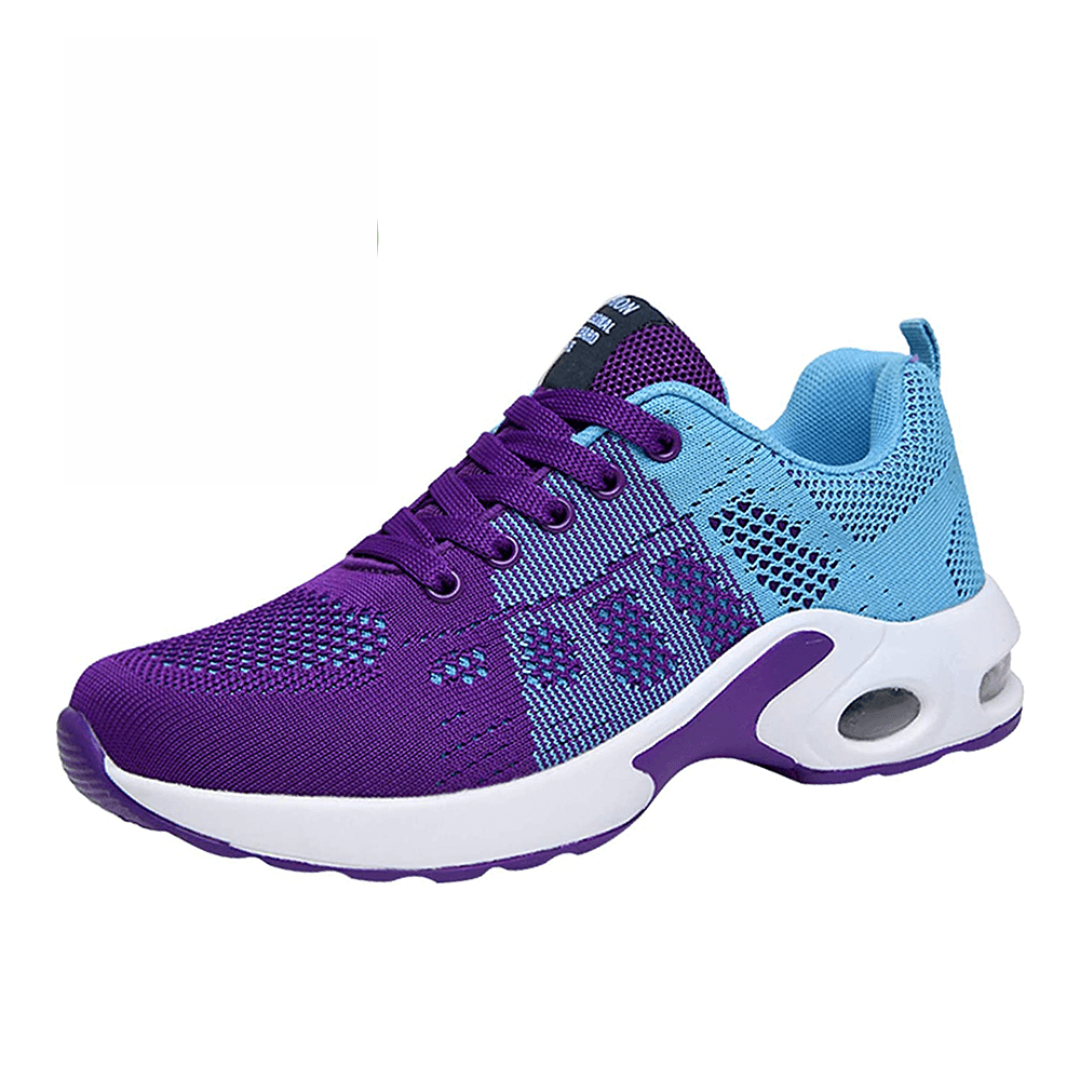 Lila-blauer Sportschuh, atmungsaktiv, Mesh-Obermaterial, ideal für Laufen und Fitness.