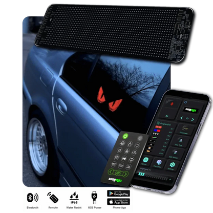 LED-Display Auto, anpassbar, Bluetooth, IP66, USB, App-Steuerung, schwarz, für Fenster.