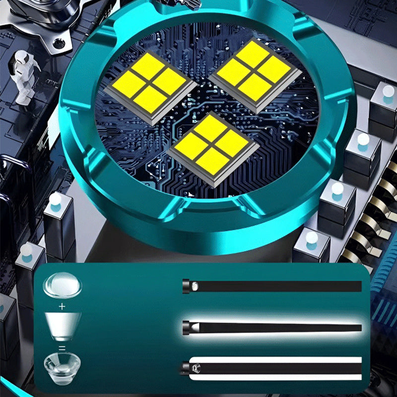 LED-Chip auf Platine, blaues Gehäuse, Technologie, Elektronik, Nahaufnahme, moderne Schaltung