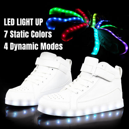 Weiße LED-Sneaker mit leuchtender Sohle, 7 Farben, 4 Modi, modische Schuhe für Partys.