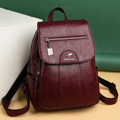Damen Rucksack Leder, weinrot, modisch, mit Reißverschluss, ideal für Alltag und Reisen.