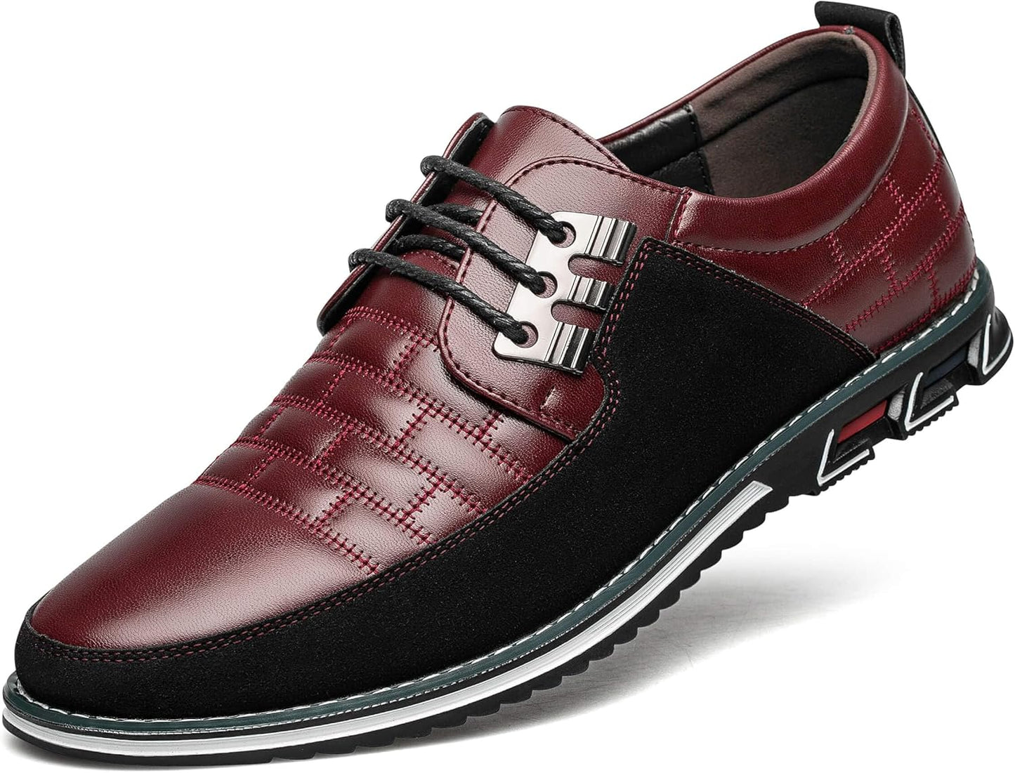 Herren Lederschuhe, rot-schwarz, Schnürschuhe, rutschfeste Sohle, elegantes Design