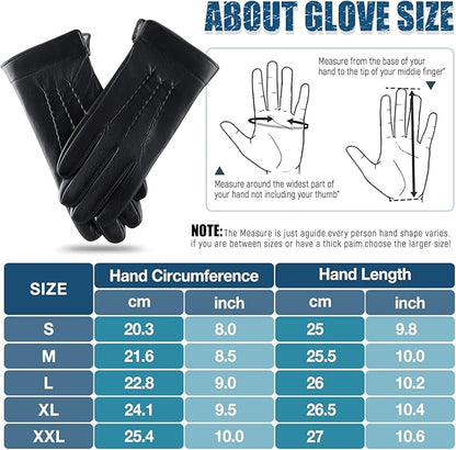 Schwarze Lederhandschuhe, Größentabelle, Herren, Winter, warm, stilvoll, handgefertigt.