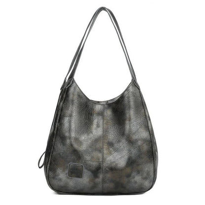 Graue Lederhandtasche, Damen, modisch, Schultertasche, elegant, Alltagsgebrauch.