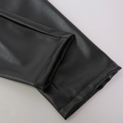 Schwarze PU-Lederhose, eng anliegend, elastisch, modisch, ideal für Punk-Cosplay und Tanz.