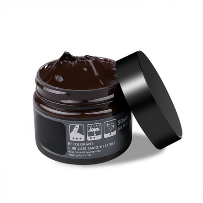 Schwarze Lederpflegecreme in geöffneter 50ml Dose, Glattleder, Schuhpflege, Glanz.