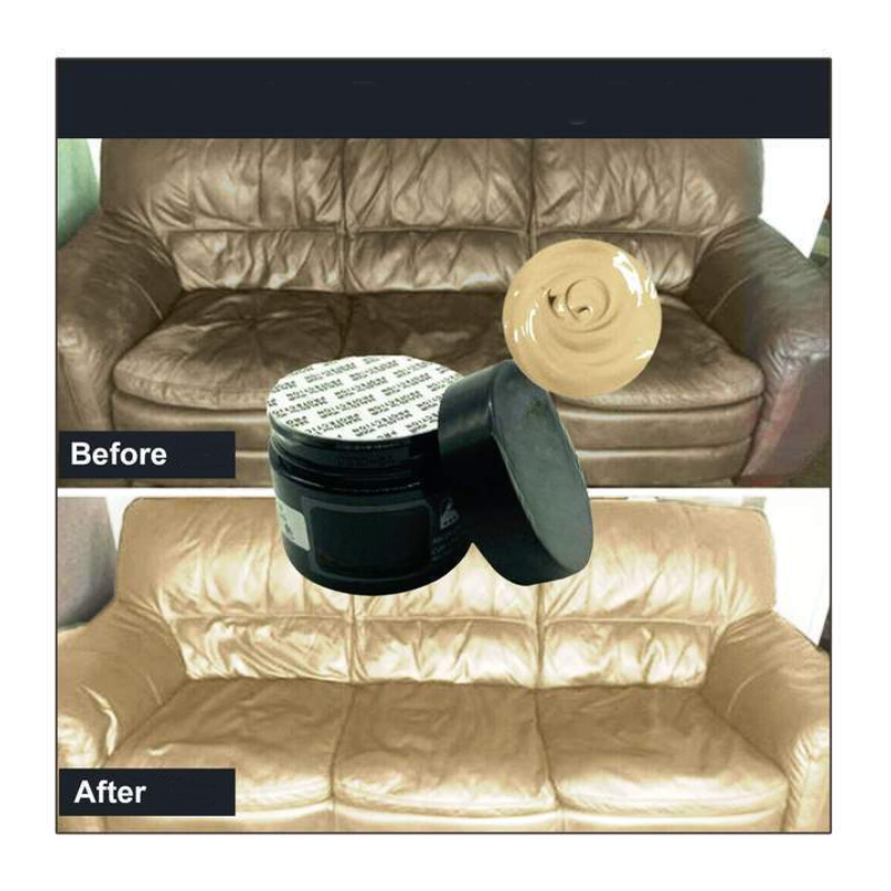Vorher-Nachher-Bild Ledercouch Reparaturcreme, braun, Lederpflege, Sofareparatur.