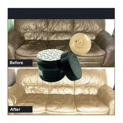 Vorher-Nachher-Bild Ledercouch Reparaturcreme, braun, Lederpflege, Sofareparatur.