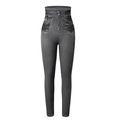 Graue Slim-Fit-Jeans-Leggings, hoher Bund, Denim-Look, Damenmode, figurbetont.