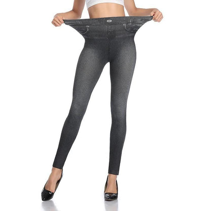 Damen Leggings in Jeansoptik, schwarz, figurformend, elastisch, modisch, bequem.