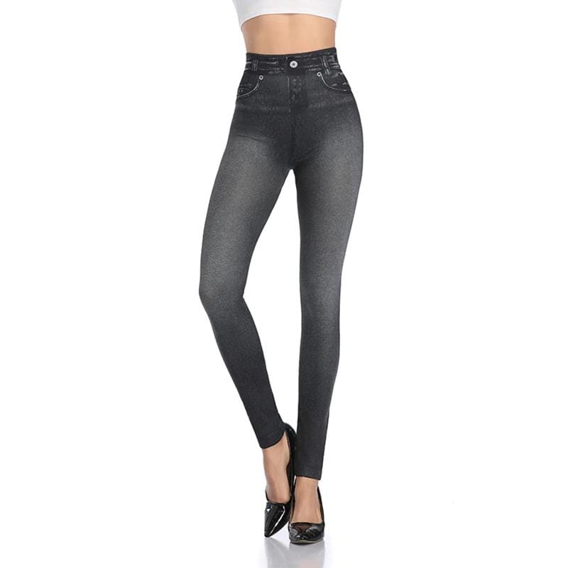 Damen Slim-Fit Jeggings, Jeans-Optik, Schwarz, Hohe Taille, Bequem, Modisch
