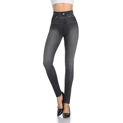 Damen Slim-Fit Jeggings, Jeans-Optik, Schwarz, Hohe Taille, Bequem, Modisch