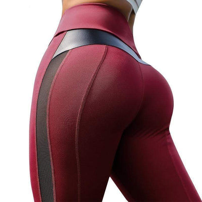 Rote figurformende Leggings mit schwarzem Streifen, hoher Taille, sportlich, Damenmode.
