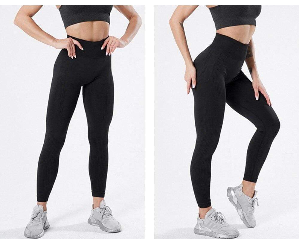 Damen schwarze Shaping-Leggings, hoch tailliert, nahtlos, ideal für Fitness und Sport.
