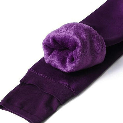 Lila Thermo-Leggings mit Fleece-Futter, winterfest, bequem, warm, Damenmode.
