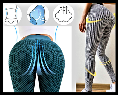Damen Anti-Cellulite Leggings, grau, nahtlos, atmungsaktiv, figurformend, Sportbekleidung.