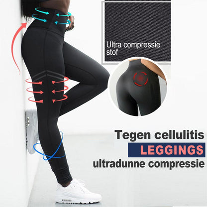 Damen Anti-Cellulite Leggings, schwarz, ultradünne Kompression, Sportbekleidung.