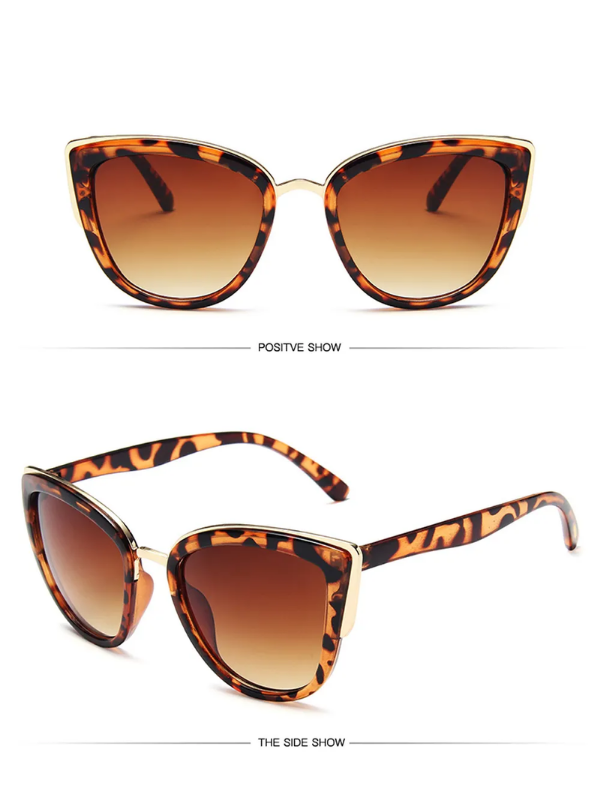 Damen Sonnenbrille, Leopardenmuster, Cat-Eye, braune Gläser, modisch, UV-Schutz.