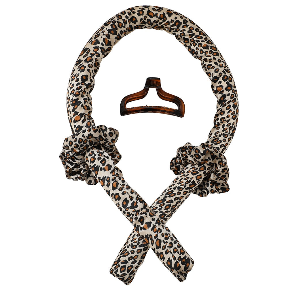 Leopardenmuster Haarband Set mit Haarklammer, hitzefreie Locken, modisches Accessoire.