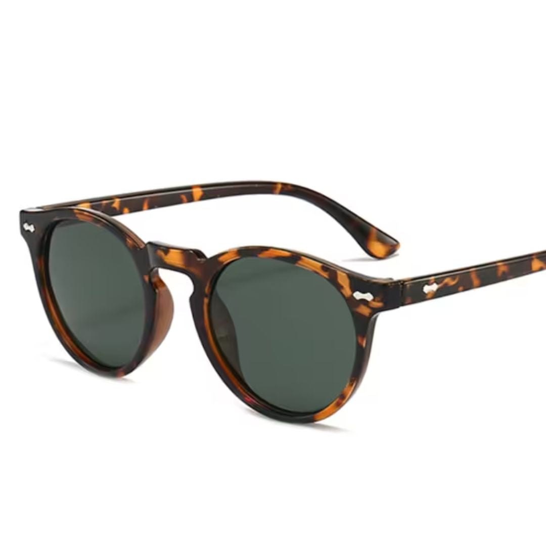Sonnenbrille mit Leopardenmuster, runde Gläser, UV-Schutz, modisch, unisex, braun-schwarz.