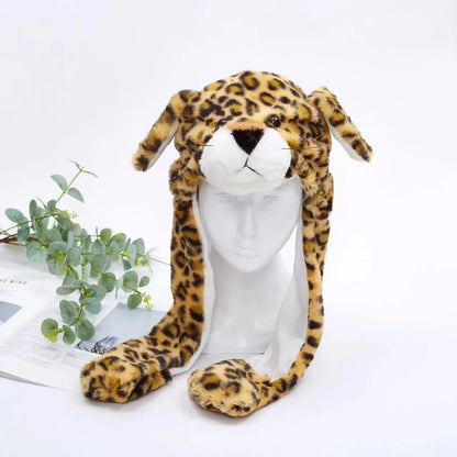 Leopardenmütze aus Plüsch, Tiermütze mit Ohren, warm, modisch, für Kinder und Erwachsene.