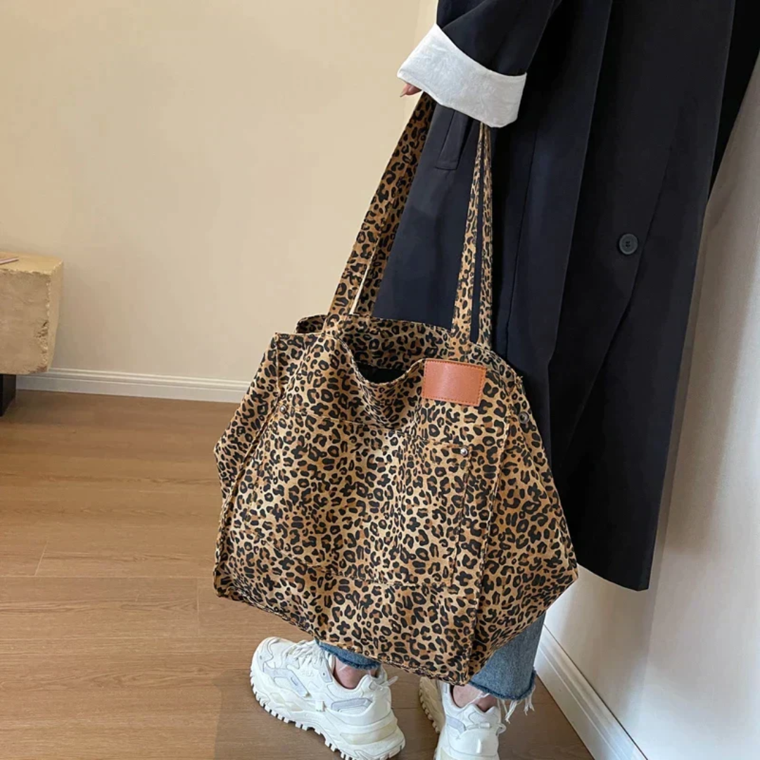 Leopardenmuster Handtasche, Damen, Stoff, modisch, braun, große Kapazität, Alltagsgebrauch.