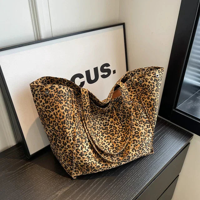 Leopardenmuster Damen Schultertasche, oversized, Canvas, modisch, luxuriös, für Frauen.