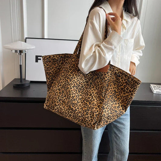 Damen Schultertasche Leopard Print, Oversized, Canvas, modisch, luxuriös, für Frauen.