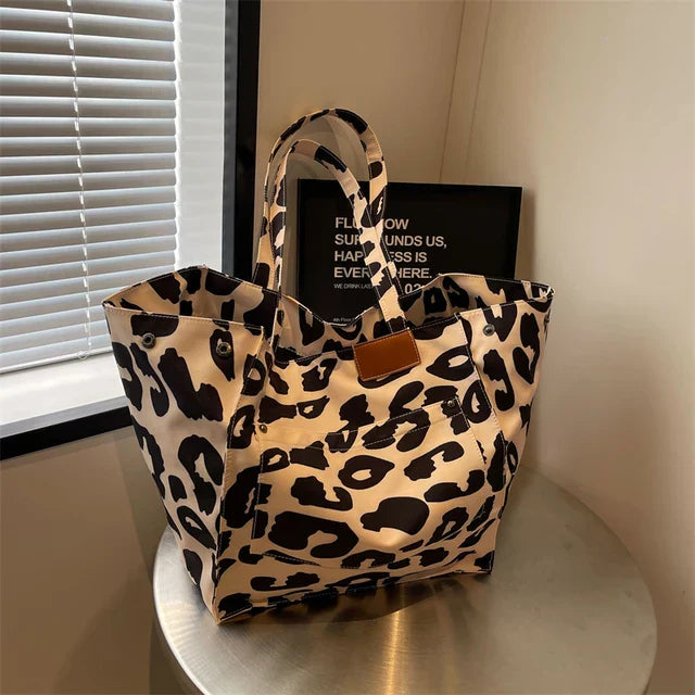 Leopardenmuster Damen Schultertasche, oversized, Canvas, modisch, luxuriös, schwarz-weiß.