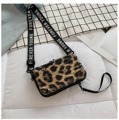 Leopardenmuster Umhängetasche Damen, schwarz-beige, modisch, verstellbarer Riemen, Forever Young.