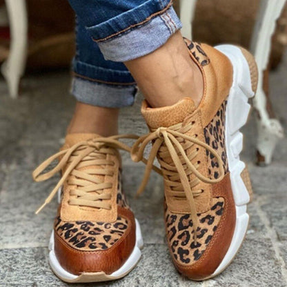 Damen-Sneaker mit Leopardenmuster, braun, Leder, modisch, bequem, Straßenschuhe.