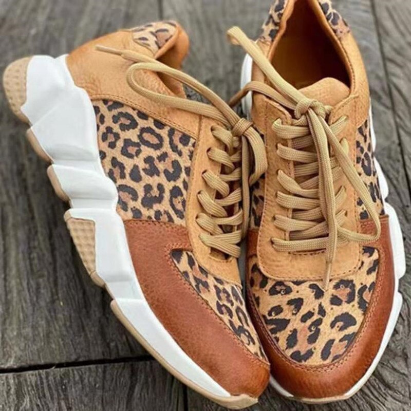 Leopard Sneaker Damen, braun, Leder, modisch, bequem, Freizeitschuh, trendig, sportlich