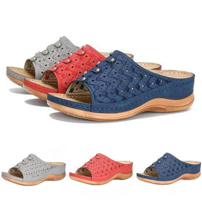 Damen Sandalen orthopädisch, blau, rot, grau, bequem, Sommer, rutschfest, modisch.