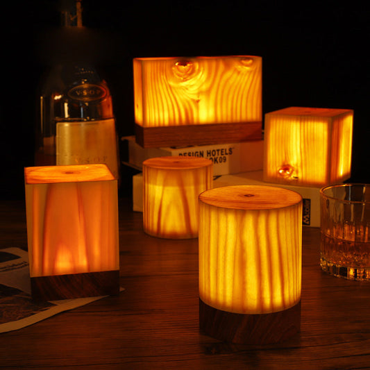 Holz LED Tischlampen, warmes Licht, dekorative Beleuchtung, modernes Design, Wohnzimmer Deko
