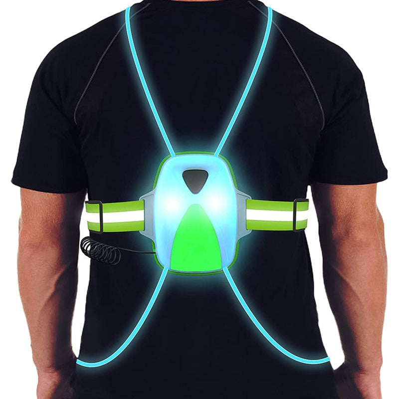 Leuchtendes LED-Laufgeschirr, grün, für Sicherheit beim Joggen, reflektierend, verstellbar.