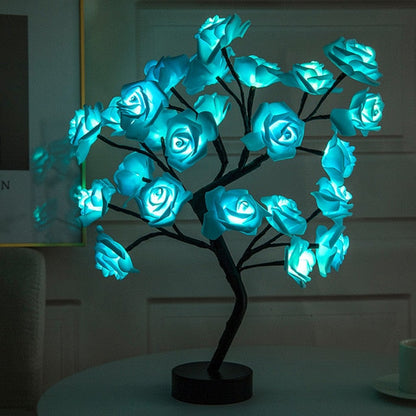 Leuchtende LED-Rosenlampe, blau, dekorativ, Tischlampe, romantische Beleuchtung, Inneneinrichtung.