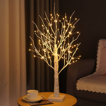 LED-Baumlampe, weiß, dekorativ, warmweißes Licht, Wohnzimmer, moderne Inneneinrichtung.