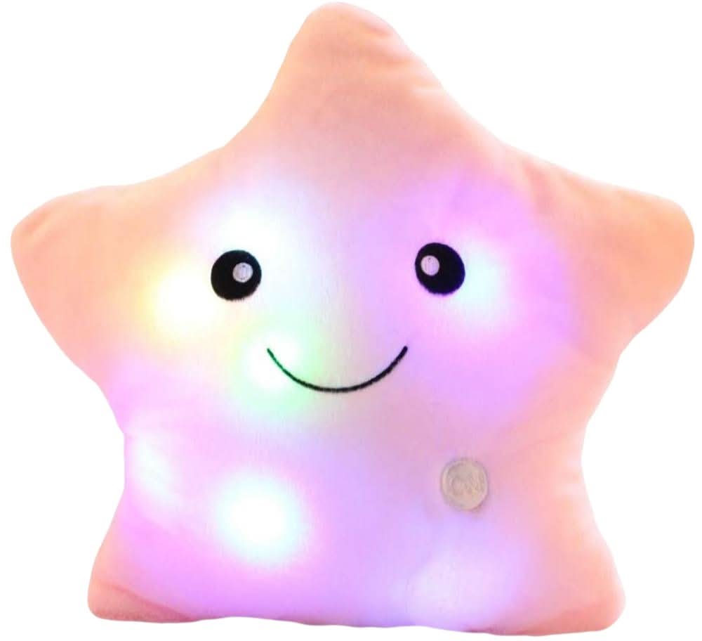 Leuchtendes Stern-Kissen für Kinder, rosa, LED-Licht, weiches Plüsch, beruhigende Nachtlampe.