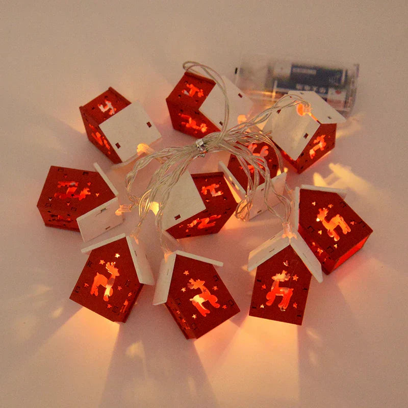 Rote LED-Lichterkette mit Rentier-Motiven, batteriebetrieben, Weihnachtsdekoration.