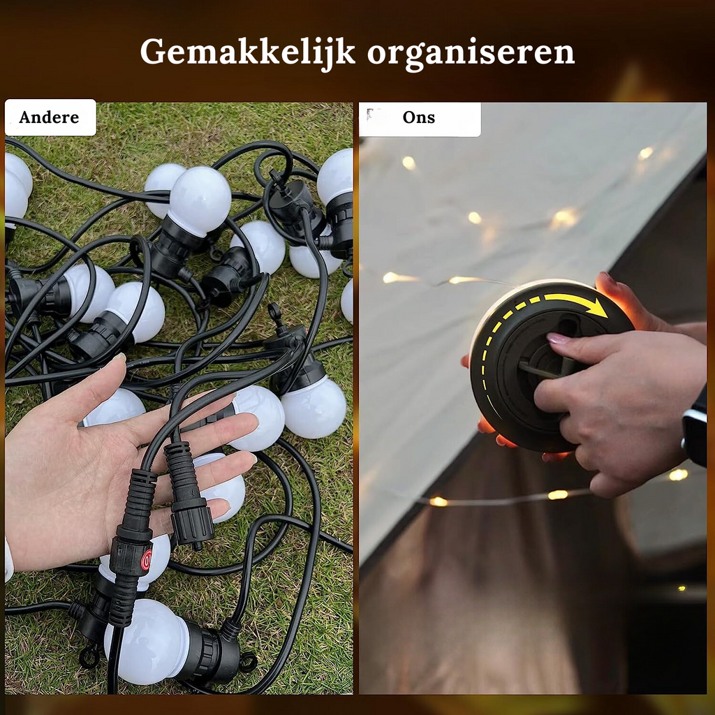 Lichterkette mit runden LED-Lampen, schwarz, für Innen- und Außenbereich, energiesparend.