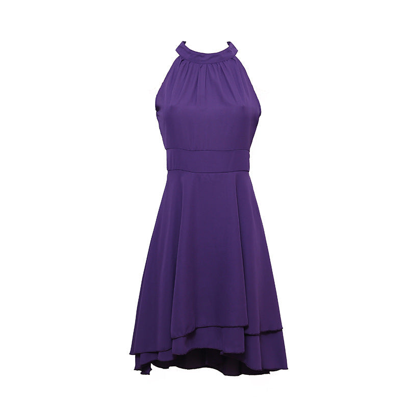 Lila ärmelloses Cocktailkleid, knielang, elegantes Design, ideal für Partys und Events.