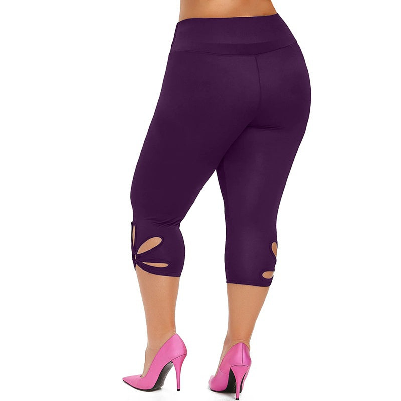 Lila Capri-Leggings Damen, Cut-Out-Design, elastisch, modisch, bequeme Passform, Rückansicht