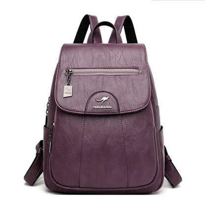 Lila Damenrucksack aus Leder, modisch, mit Känguru-Logo, ideal für Alltag und Reisen.