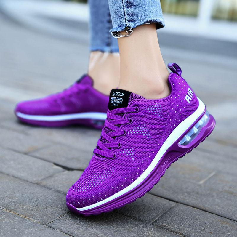 Lila Damen-Sneaker mit Luftpolstersohle, atmungsaktiv, modisch, ideal für Sport und Freizeit.
