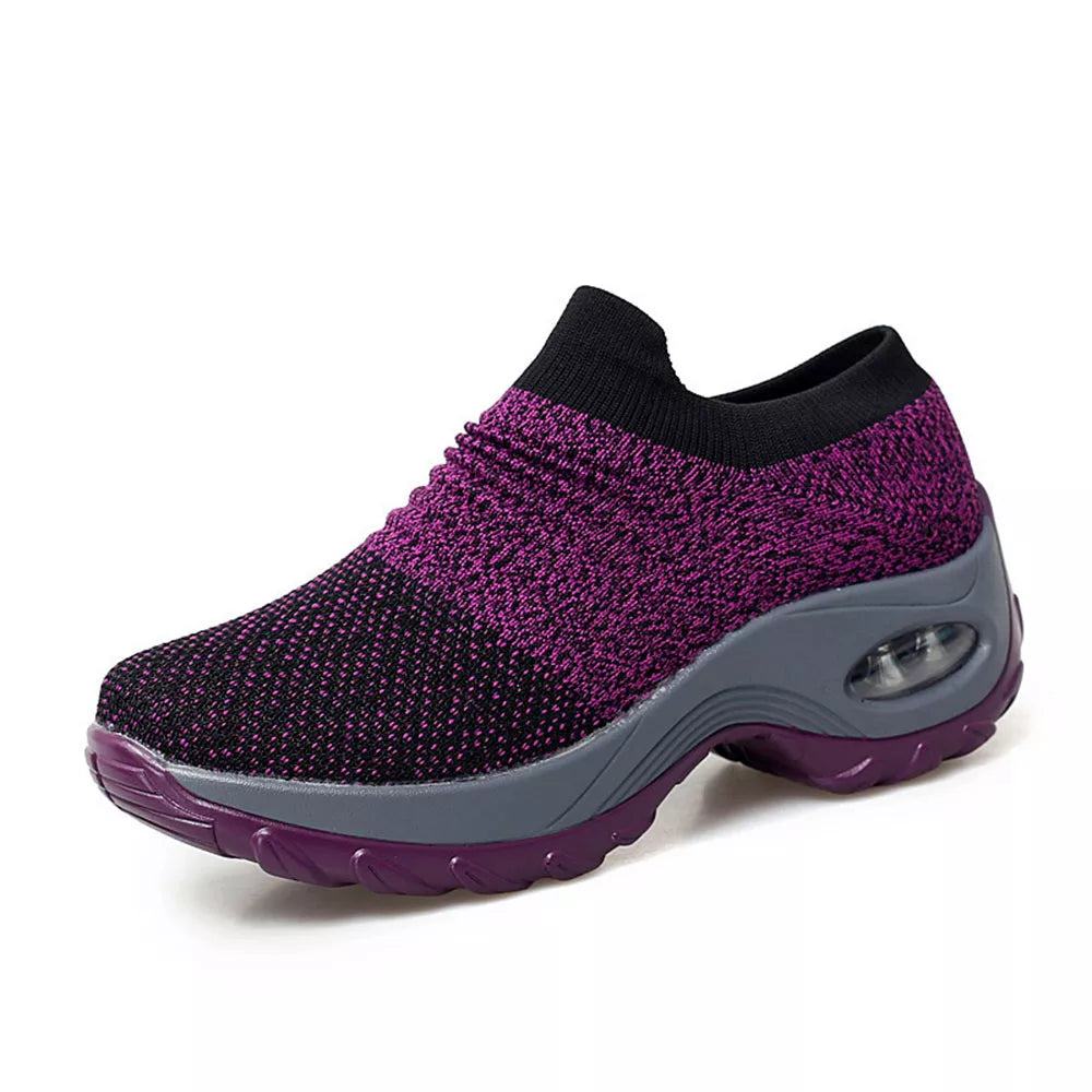 Lila Damen-Sneaker mit Luftkissen, bequem, atmungsaktiv, rutschfest, für Sport und Freizeit.