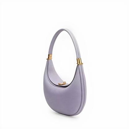 Lila Lederhandtasche, 4-in-1 Design, goldene Details, vielseitig, elegant, Damenmode.