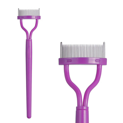 Lila Entfilzungskamm für Haustiere, Edelstahlzinken, ergonomischer Griff, Fellpflege.